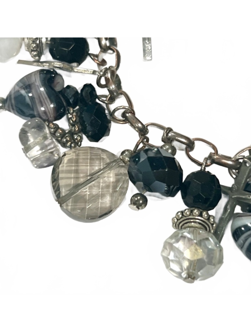 Charm Bracelet In Silver-tone, White, Black, & Clear - Picture 5 of 7